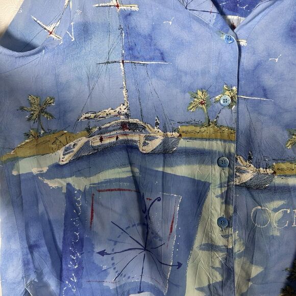 Vintage Jams World Catamaran Hawaiian Button Up Shirt Blue Womens Sz XL Tropical - Picture 7 of 11